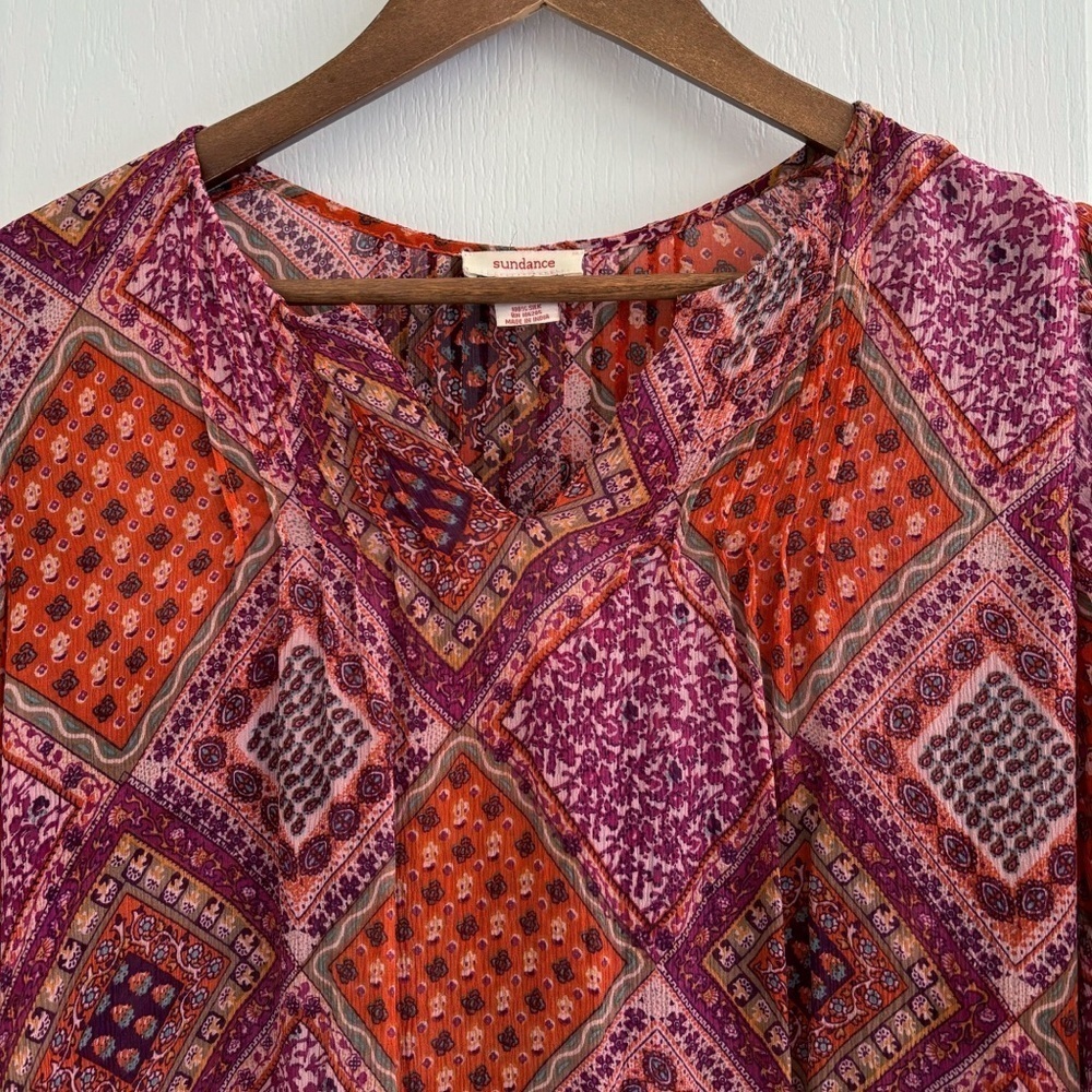 Sundance Silk Patchwork Blouse Medium 3/4 Sleeve - image 2